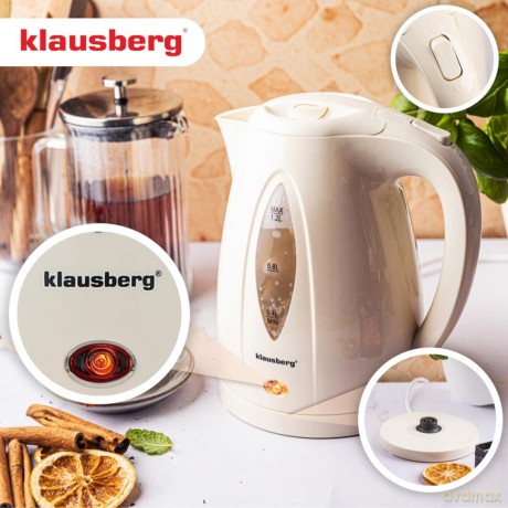 Czajnik elektryczny 1,2 l, kremowy, led, szybkie gotowanie, klausberg
