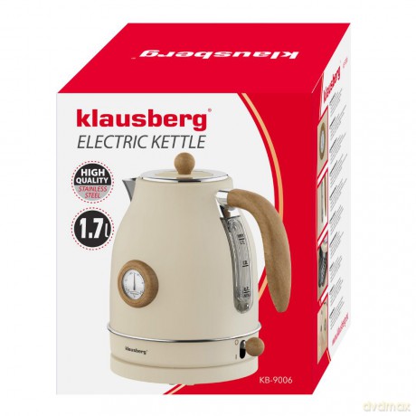 Czajnik elektryczny retro z termometrem, 1,7l, kremowy, stal nierdzewna 304