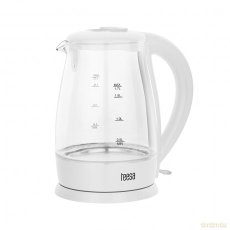 Czajnik elektryczny TEESA, szklany, 2200 W, biały, 1,7 L
