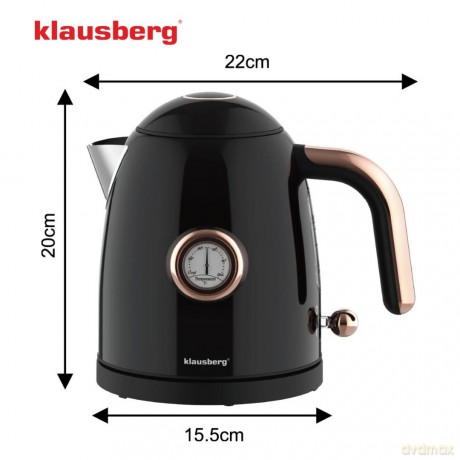 Czajnik elektryczny z termometrem, stal nierdzewna, czarny, 1,0l, 1200w, klausberg, kb-9017