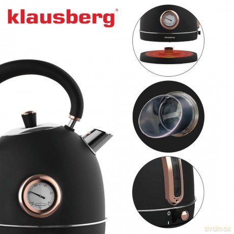 Czajnik elektryczny z termometrem, stal nierdzewna, czarny/rose gold 1,8l, 1850-2200w, klausberg, kb-7905