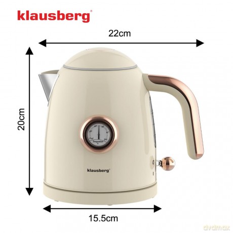 Czajnik elektryczny z termometrem, stal nierdzewna, kremowy, 1,0l, 1200w, klausberg, kb-9018