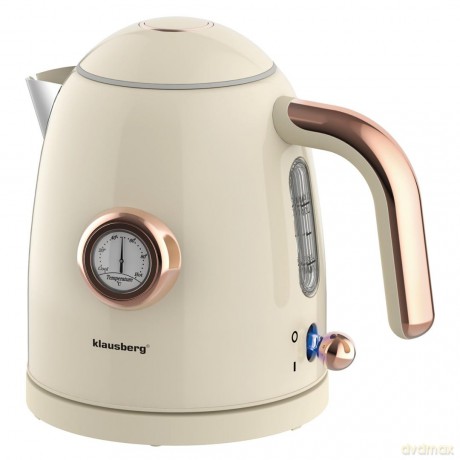 Czajnik elektryczny z termometrem, stal nierdzewna, kremowy, 1,0l, 1200w, klausberg, kb-9018