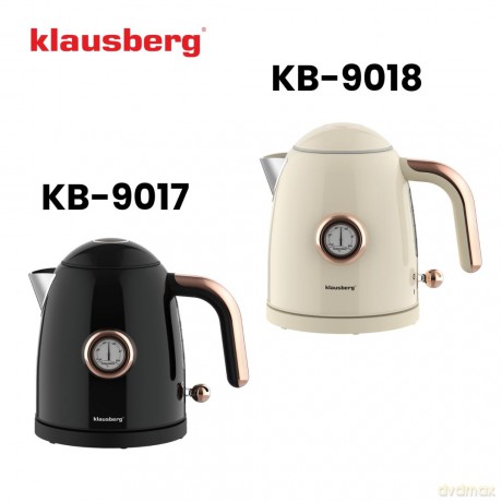 Czajnik elektryczny z termometrem, stal nierdzewna, kremowy, 1,0l, 1200w, klausberg, kb-9018