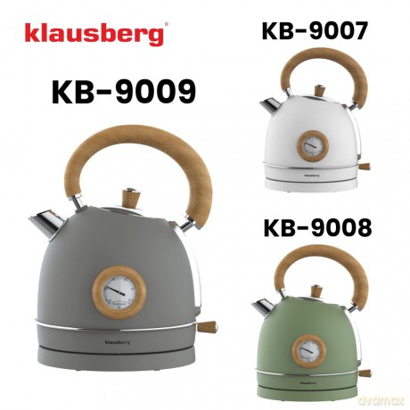 Czajnik elektryczny z termometrem, stal nierdzewna, szary z drewnem, 1,8l, 1850-2200w, klausberg, kb-9009