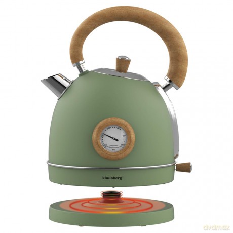 Czajnik elektryczny z termometrem, stal nierdzewna, zielony z drewnem, 1,8l, 1850-2200w, klausberg, kb-9008