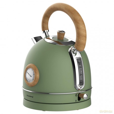 Czajnik elektryczny z termometrem, stal nierdzewna, zielony z drewnem, 1,8l, 1850-2200w, klausberg, kb-9008