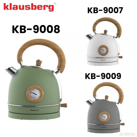 Czajnik elektryczny z termometrem, stal nierdzewna, zielony z drewnem, 1,8l, 1850-2200w, klausberg, kb-9008