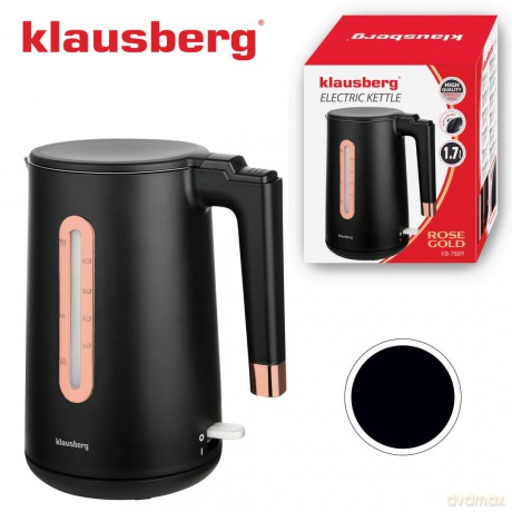 Czajnik elektryczny, kolor czarny/różowe złoto, 1,7l, klausberg, kb-7889
