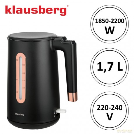 Czajnik elektryczny, kolor czarny/różowe złoto, 1,7l, klausberg, kb-7889
