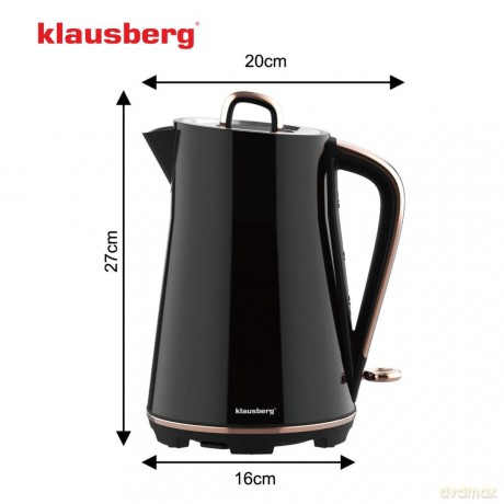 Czajnik elektryczny, stal nierdzewna, czarny, 1,7l, 1850-2200w, klausberg, kb-9015