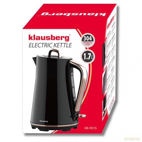 Czajnik elektryczny, stal nierdzewna, czarny, 1,7l, 1850-2200w, klausberg, kb-9015