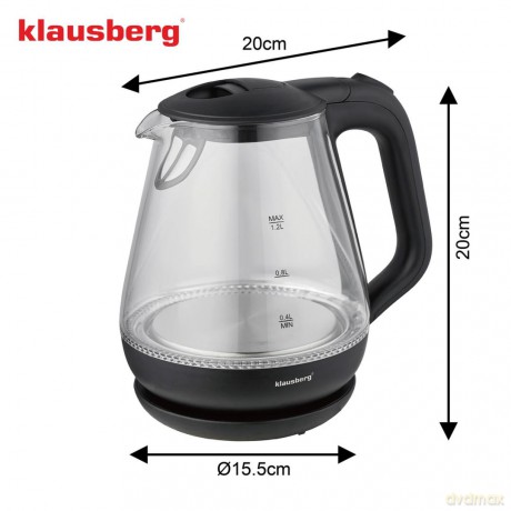 Czajnik elektryczny, szklany, 1,2 l, led, klausberg kb-9003