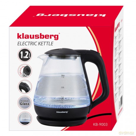 Czajnik elektryczny, szklany, 1,2 l, led, klausberg kb-9003