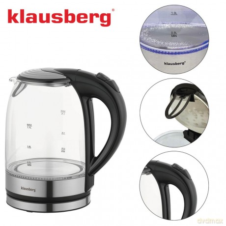 Czajnik elektryczny, szklany, z led, 1,7l, klausberg, kb-7886