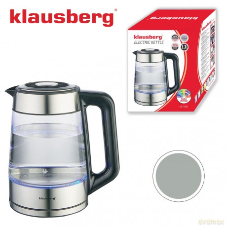 Czajnik elektryczny, szklany, z led, 1,7l, klausberg, kb-7888
