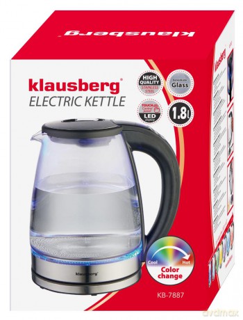 Czajnik elektryczny, szklany, z led, 1,8l, klausberg, kb-7887