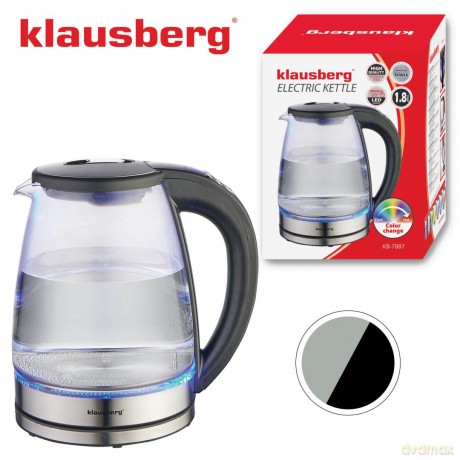 Czajnik elektryczny, szklany, z led, 1,8l, klausberg, kb-7887