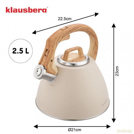 Czajnik stalowy 2,5 l beżowy z uchwytem drewnopodobnym, klausberg kb-7954