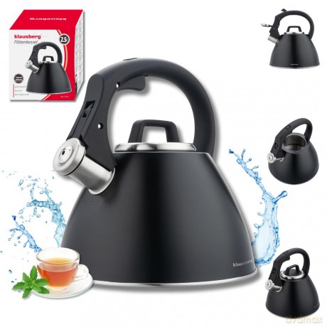 Czajnik stalowy 2,5 l czarny mat z uchwytem soft-touch, klausberg kb-7952