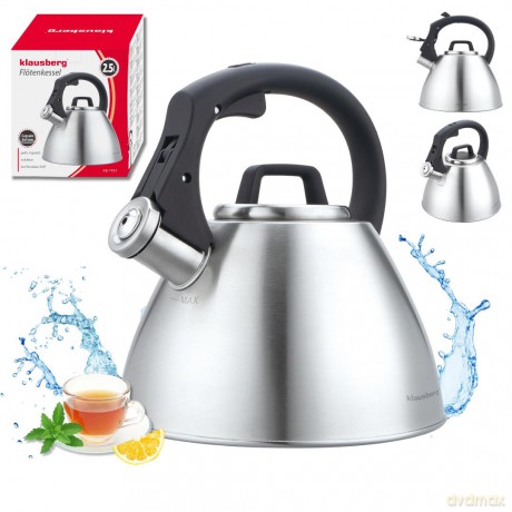 Czajnik stalowy 2,5 l z gwizdkiem i uchwytem soft-touch, klausberg kb-7951