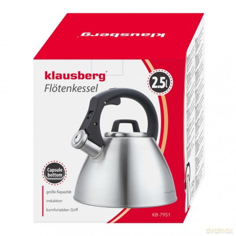 Czajnik stalowy 2,5 l z gwizdkiem i uchwytem soft-touch, klausberg kb-7951