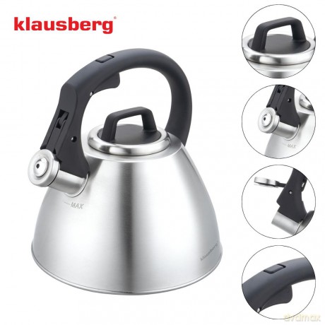 Czajnik stalowy 2,5 l z gwizdkiem i uchwytem soft-touch, klausberg kb-7951