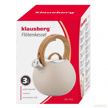 Czajnik stalowy 3 l beżowy mat z uchwytem drewnopodobnym, klausberg kb-7956