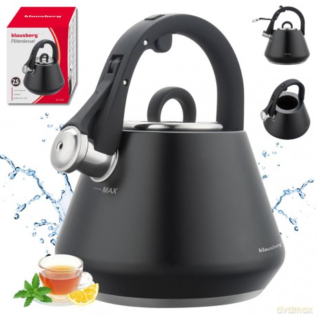 Czajnik stalowy z gwizdkiem 2,5 l czarny mat, klausberg kb-7948
