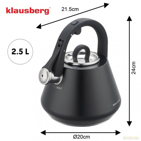 Czajnik stalowy z gwizdkiem 2,5 l czarny mat, klausberg kb-7948