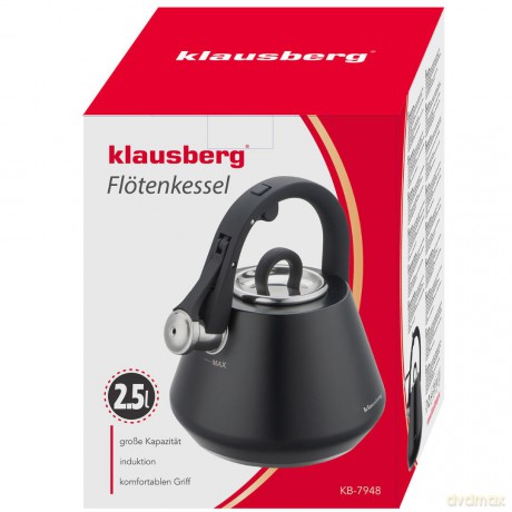 Czajnik stalowy z gwizdkiem 2,5 l czarny mat, klausberg kb-7948