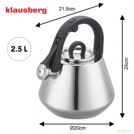 Czajnik stalowy z gwizdkiem 2,5 l połysk, indukcja, klausberg kb-7947