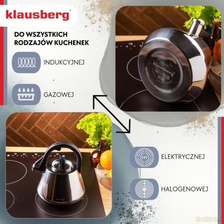 Czajnik stalowy z gwizdkiem 2,5 l połysk, indukcja, klausberg kb-7947