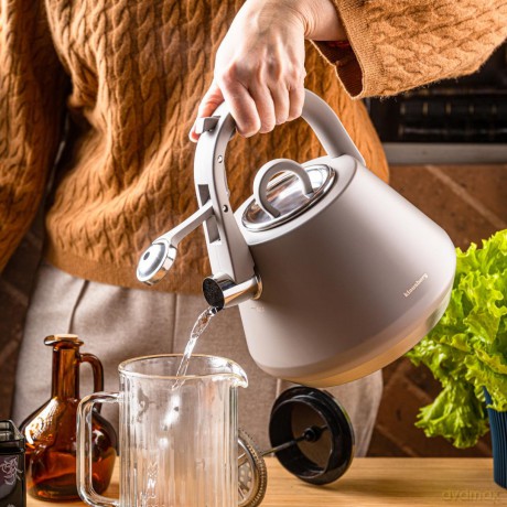 Czajnik stalowy z gwizdkiem 2,5 l szary mat, indukcja, klausberg kb-7949