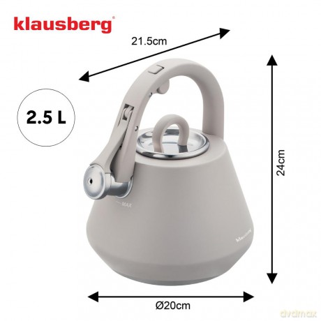 Czajnik stalowy z gwizdkiem 2,5 l szary mat, indukcja, klausberg kb-7949