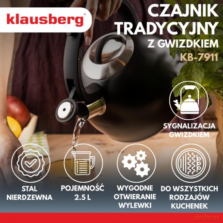 Czajnik tradycyjny 2.5l, czarny klausberg