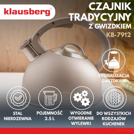 Czajnik tradycyjny 2.5l, szary klausberg