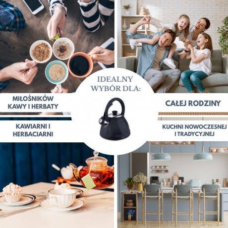 Czajnik z gwizdkiem, 2 l, kolor czarny mat, stal nierdzewna