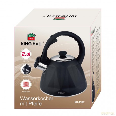 Czajnik z gwizdkiem, 2 l, kolor czarny mat, stal nierdzewna