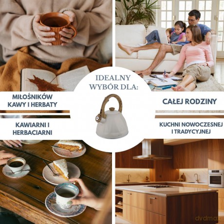 Czajnik z gwizdkiem, 2 l, kolor kremowy, stal nierdzewna