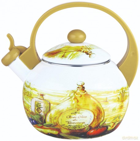 Czajnik z gwizdkiem, stal emaliowana, wzór - toskańska oliwa, 2l, kinghoff, kh-3700