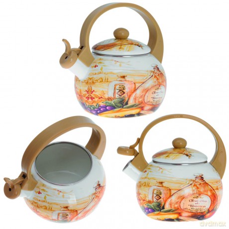 Czajnik z gwizdkiem, stal emaliowana, wzór - toskańska oliwa, 2l, kinghoff, kh-3700