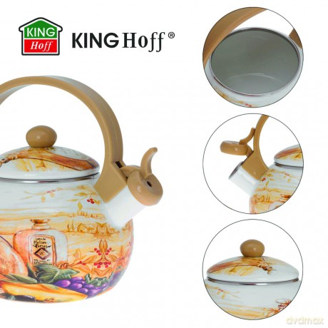 Czajnik z gwizdkiem, stal emaliowana, wzór - toskańska oliwa, 2l, kinghoff, kh-3700