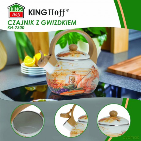 Czajnik z gwizdkiem, stal emaliowana, wzór - toskańska oliwa, 2l, kinghoff, kh-3700