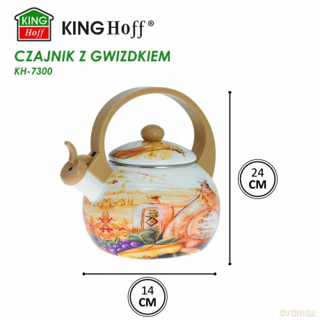 Czajnik z gwizdkiem, stal emaliowana, wzór - toskańska oliwa, 2l, kinghoff, kh-3700