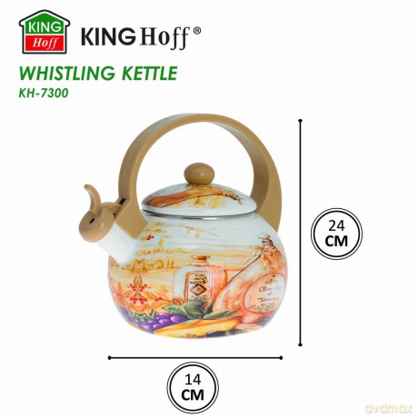 Czajnik z gwizdkiem, stal emaliowana, wzór - toskańska oliwa, 2l, kinghoff, kh-3700