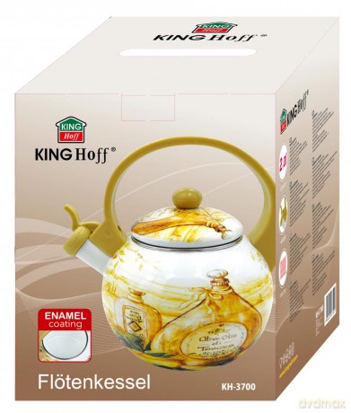 Czajnik z gwizdkiem, stal emaliowana, wzór - toskańska oliwa, 2l, kinghoff, kh-3700