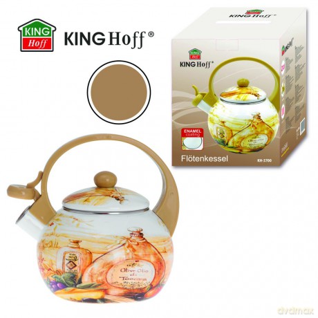 Czajnik z gwizdkiem, stal emaliowana, wzór - toskańska oliwa, 2l, kinghoff, kh-3700