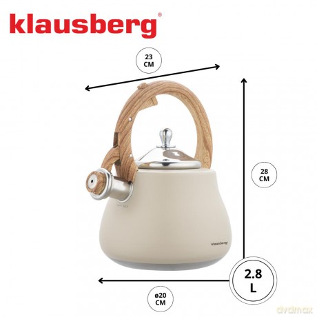 Czajnik z gwizdkiem, stal nierdzewna, beżowy z elementami drewnopodobnymi, 2,8l, klausberg, kb-7919
