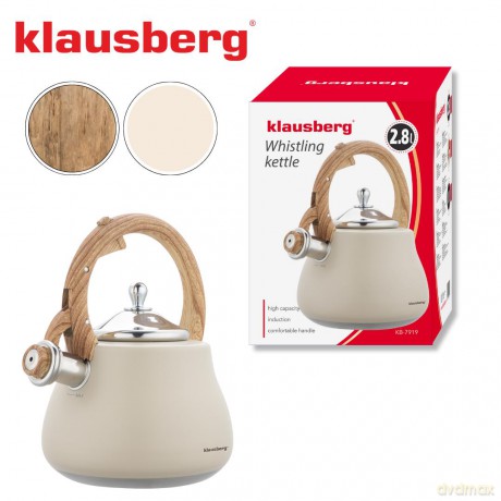 Czajnik z gwizdkiem, stal nierdzewna, beżowy z elementami drewnopodobnymi, 2,8l, klausberg, kb-7919